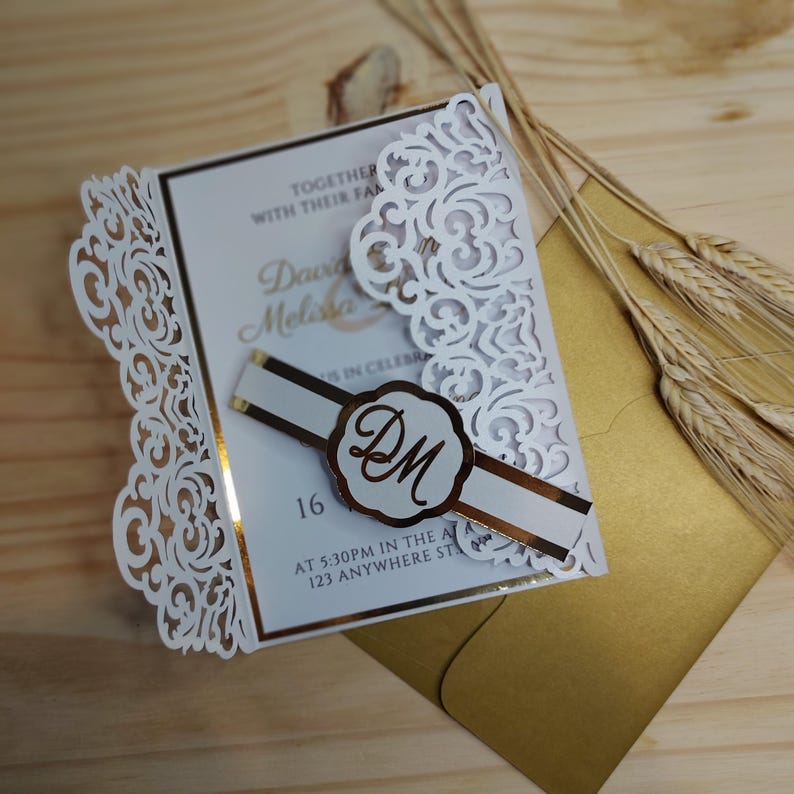 Wedding Invitation Template SVG with Belly Band Monogram for Cricut and Silhouette Cameo Cut File DIY 5x7 Invitation Elegant Gatefold Card image 2