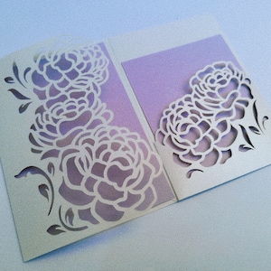 SVG TEMPLATE Tri Fold Pocket Card Wedding Invitation Peonies Cricut Silhouette Cameo Laser Cut Peony wedding svg peonies theme design svg