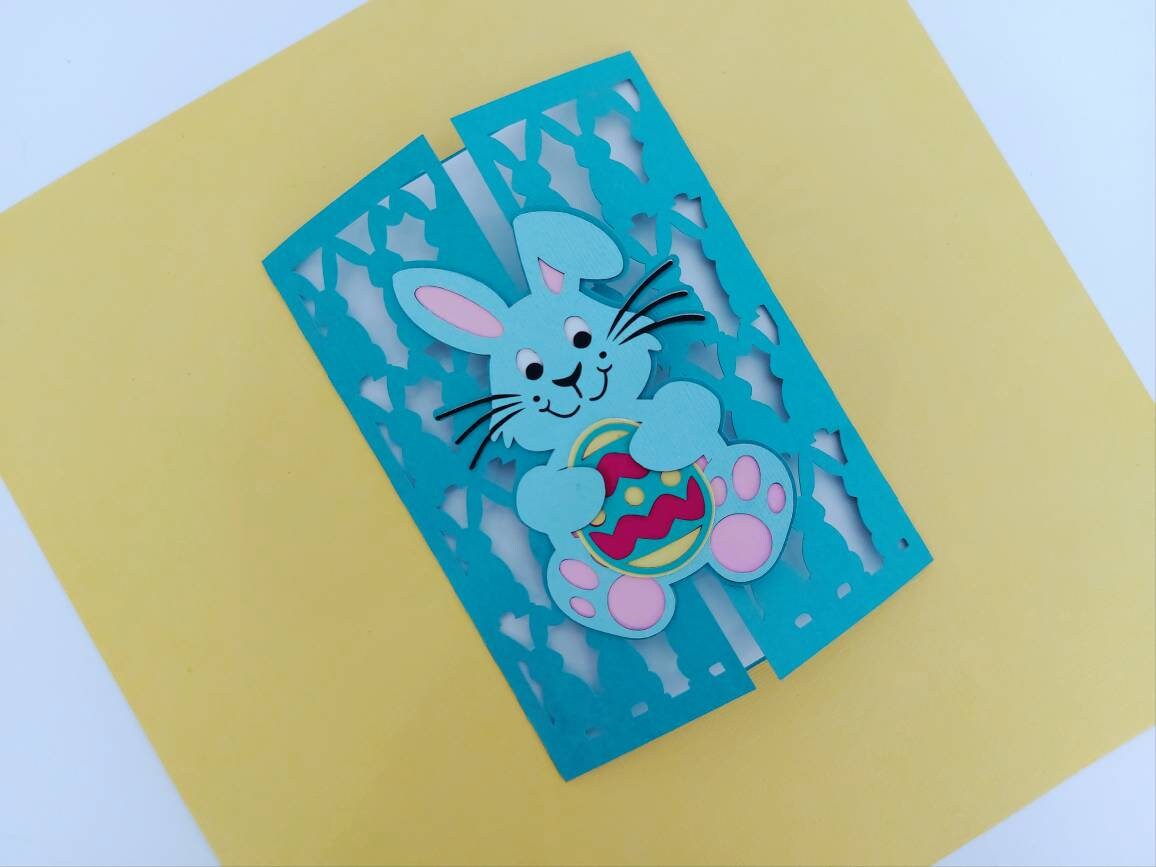 Easter Bunny SVG Gate Fold Card Cricut Silhouette Cameo Laser Cut Happy ...