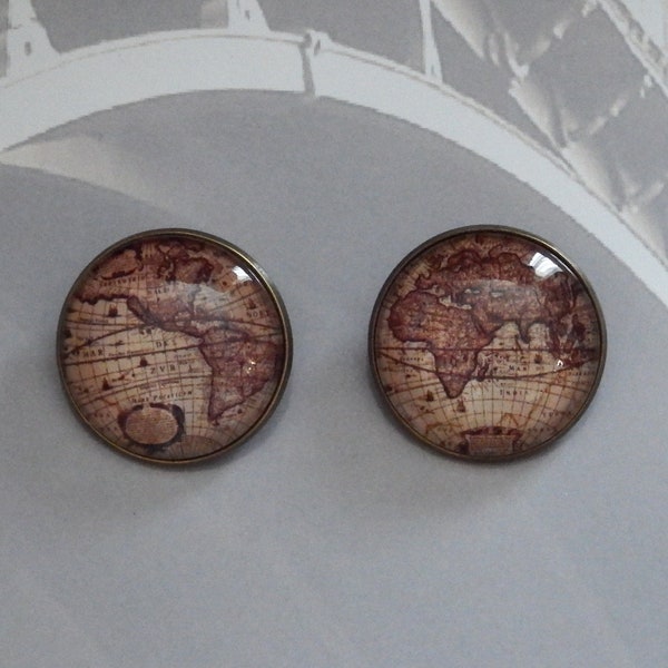 Hemispheres Cufflinks, Tie Pin, & Badge - Available individually or as a set in either Bronze or Silver Tone