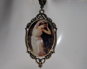 Pre-Raphaelite Cameo Necklace & Earrings featuring Charles Amable Lenoir's 'A Nymph in the Forest', Victorian | Steampunk style setting