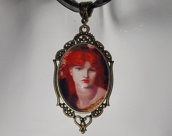 Pre-Raphaelite 30x40mm Cameo Necklace & Earrings featuring Dante Gabriel Rossetti's 'La Ghirlandata', Victorian | Steampunk