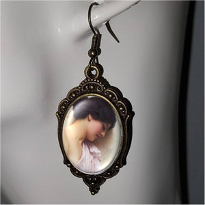 Pre-Raphaelite 30x40mm Cameo Necklace & Earrings featuring John William Waterhouse's 'Violets Sweet Violets', Victorian Steampunk image 8