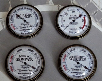 Steampunk-badge, imitatiemeter, cabochonbroche/pin, pracht/peril-o-meter/moreel kompas/stoomdrukmeter (retrostijl)