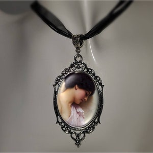 Pre-Raphaelite 30x40mm Cameo Necklace & Earrings featuring John William Waterhouse's 'Violets Sweet Violets', Victorian Steampunk image 10