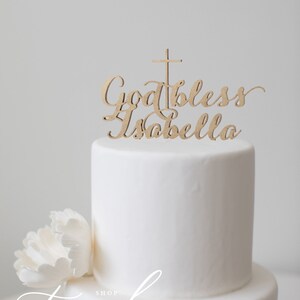 Gold bless Name : Cake Topper with cross image 2