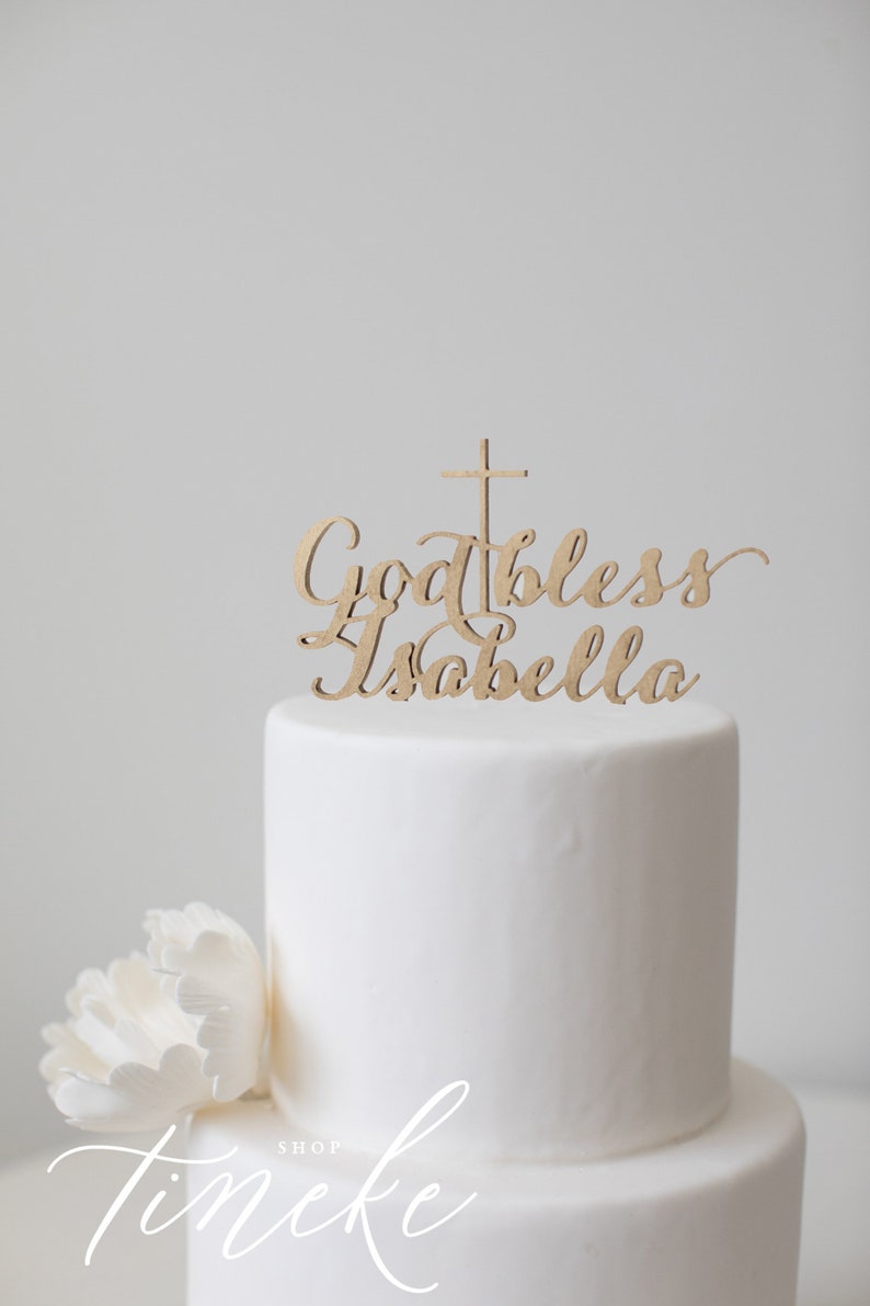 Gold bless Name : Cake Topper with cross image 2