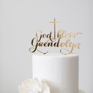 Gold bless Name : Cake Topper with cross image 3