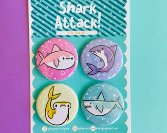 Shark Attack pin or magnet sets|  gift for shark lovers | shark gift | shark pin | Shark magnet
