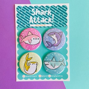Shark Attack Pin oder Magnet Sets| Geschenk für Hai Liebhaber | Hai Geschenk | Haifischnadel | Hai Magnet