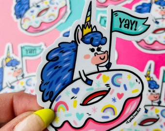 Yay Unicorn Donut Vinyl Sticker | LydiaJeanArt