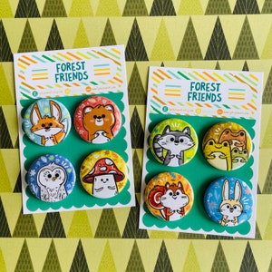 Forest Friends buttons or magnets | Forest animals button set | Woodland nursery | Woodland animals magnets | Original Art By Lydia Jean Art