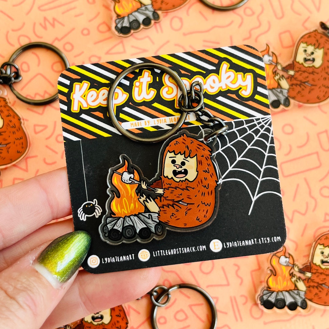 Bigfoot Campfire Acrylic Keychain, Cryptid Halloween Charm - Etsy