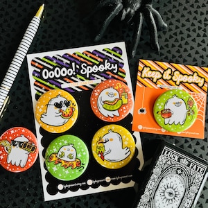 Hot Ghoul Summer Magnet or Pin Set | Summerween Buttons | Summerween Magnet | Summerween Pin Back Button | Original Art by Lydia Jean Art