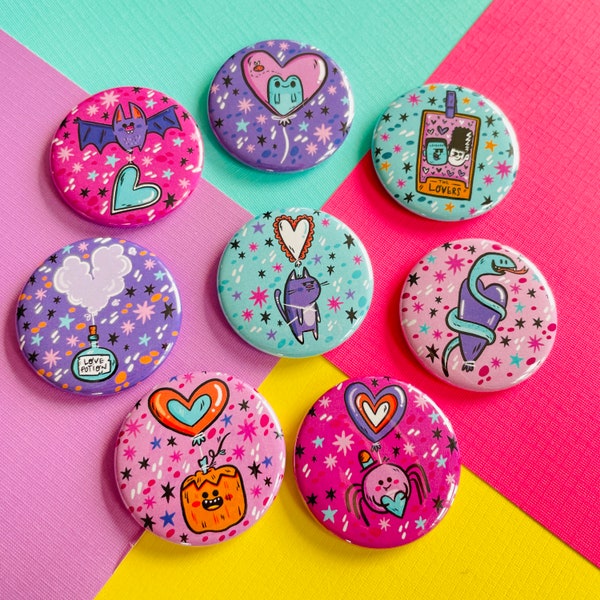 Valloween buttons or magnets | Valentines button set | Spooky Cute | cute fridge magnets