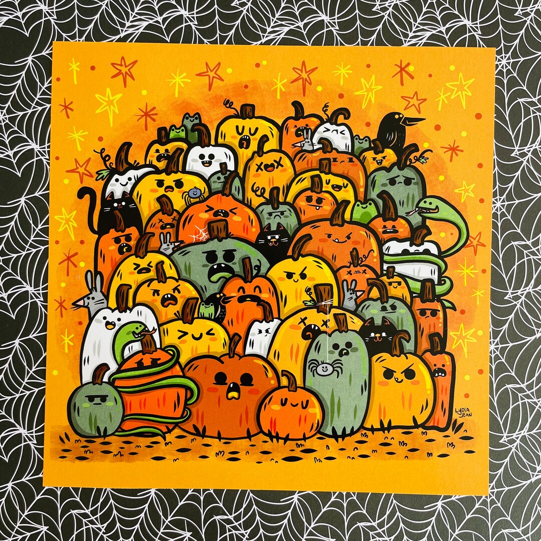 Pumpkin Pile Pumpkin Patch Art Print | Halloween Art | Spooky Cute Art ...