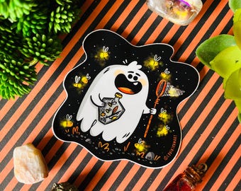 Catching Fireflies Vinyl Sticker, Ghost Sticker, Halloween Sticker, Removable Halloween Sticker, Halloween Art, Cute Ghost, Summerween
