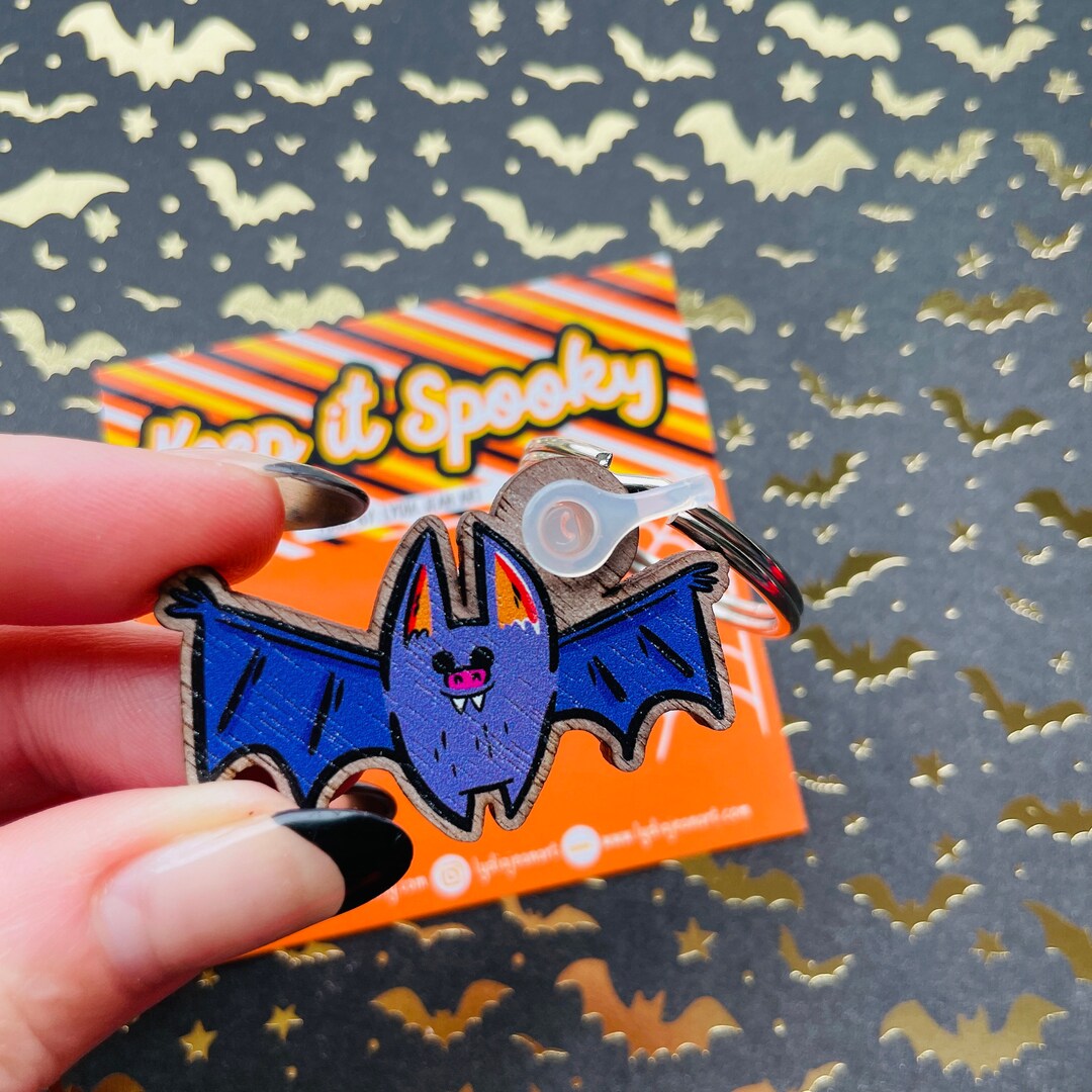 Vampire Bat Wooden Keychain, Bat Charm, Bat Keyring, Halloween Keychain ...