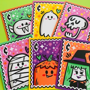 Spooky Mail Postcard Set (6 designs) | Halloween Postcard Pack | Pen Pal Postcard Set for Spooky Season