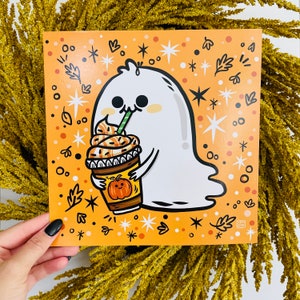 Pumpkin Spice Ghost Art Print | Halloween Art | Spooky Cute Art | Pumpkin Latte Art | Pumpkin Spice Art