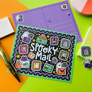 Spooky Mail Postcards (4 pk) | Halloween Postcard Pack | Pen Pal Postcard Set for Spooky Season