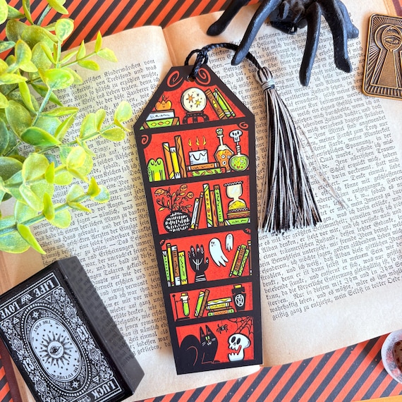 Coffin Shaped Bookmark: Halloween Page Marker with tassle - Original Art by Lydia Jean Art