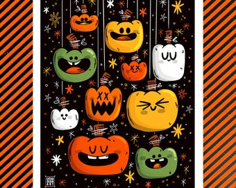 HÄNGENDER KÜRBIS Kunstdruck | Jack O Lantern Wandbild für Halloween Liebhaber