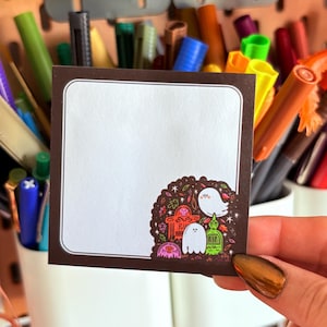 Halloween Sticky Notes - Halloween Memo Pad - Halloween Stationery - Haunted Graveyard - Sticky Book Marker - Original Art by Lydia Jean Art