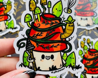 Mushroom Warrior vinyl sticker | Toadstool Sticker | Folklore Sticker | Mushroom Art