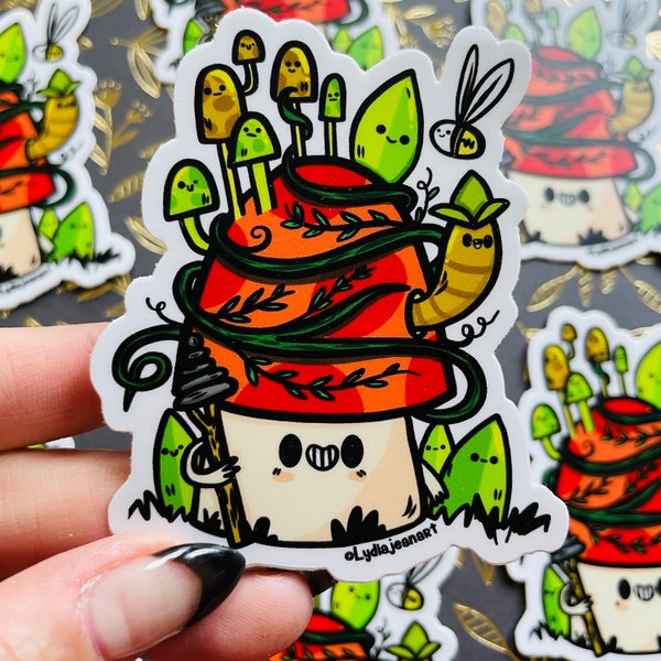 Mushroom Warrior vinyl sticker | Toadstool Sticker | Folklore Sticker | Mushroom Art