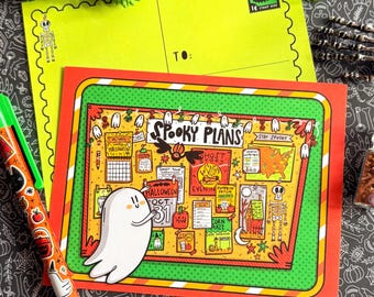 To Boo List Halloween Plans Postcard Set - 4 Pack Halloween Lover Postcrossing - Snail Mail Greeting Card - Original Art by Lydia Jean Art