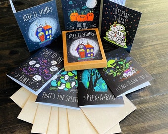 Halloween Greetings & Salutations | Halloween Card Set (7 designs) | Greeting Cards for kids | Cute Halloween Cards | Halloween Folded Cards