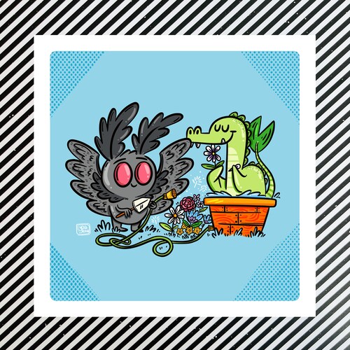 Mothman & Nessie Kunstdruck: Frühlingshafte Cryptids Illustration (20x20)