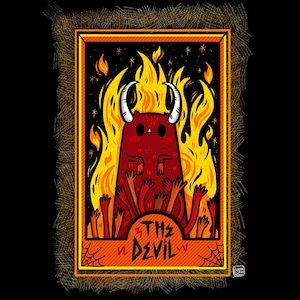 Arte con cartas del tarot / Carta del tarot del diablo / Lámina artística para amantes de Halloween / Arte de Halloween / Ilustración de Halloween