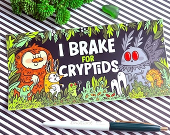 I Brake For Cryptids Bumper Sticker | Mothman Art Vinyl Decal
