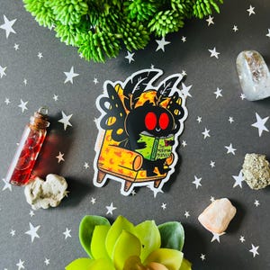 Mothman Library vinyl sticker, mothman prophecy, mothman sticker, cute cryptid, cryptid sticker, cryptidcore, phone case sticker, removable