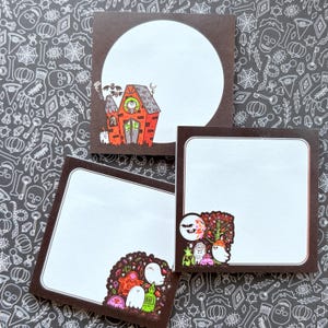Halloween Sticky Note Set - Halloween Memo Pads - Notepad Set - Halloween Desk - Sticky Bookish Page Marker - Original Art by Lydia Jean Art