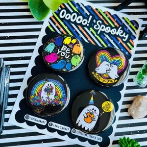 Spooky Pride Ghost Button or Magnet Set - Halloween Rainbow Art - Etsy
