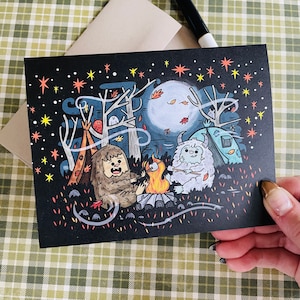 Camping Card Bigfoot & Yeti pour les vacances | de voeux | Carte d'Halloween