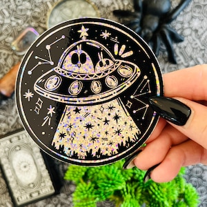 UFO vinyl sticker | UFO Sticker | Alien Sticker | Abduction Sticker | Paranormal Sticker | Glitter Sticker | Original Art By Lydia Jean