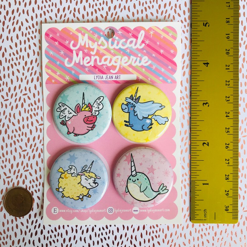 Unicorn Gift Fluffy Alpaca Magical Animal Magnet or Pin Set Unicorn Flying Pig Narwhal Narwhal gift
