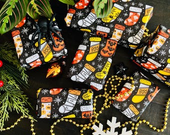 Spooky Stockings Wrapping Paper Sheets - Each Sheet 20”x29” | Creepmas gift wrap | Spookmas | Hexmas wrapping paper | Spooky Xmas