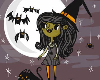 Heksenillustratie voor Halloween-liefhebbers | Halloween-kunst | Halloween-illustratie