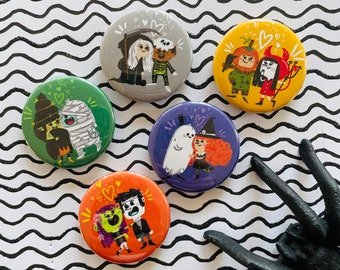 Halloween Kärlek Magnet eller Knapp Set | Spöklik Gåva