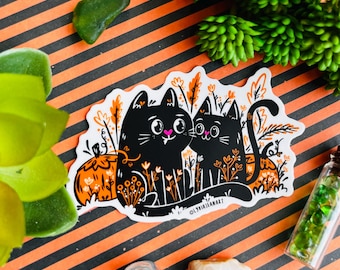 Kitties in love sticker | black cats | Halloween sticker decal | journal sticker | Waterbottle decal removable | Phone Case Sticker