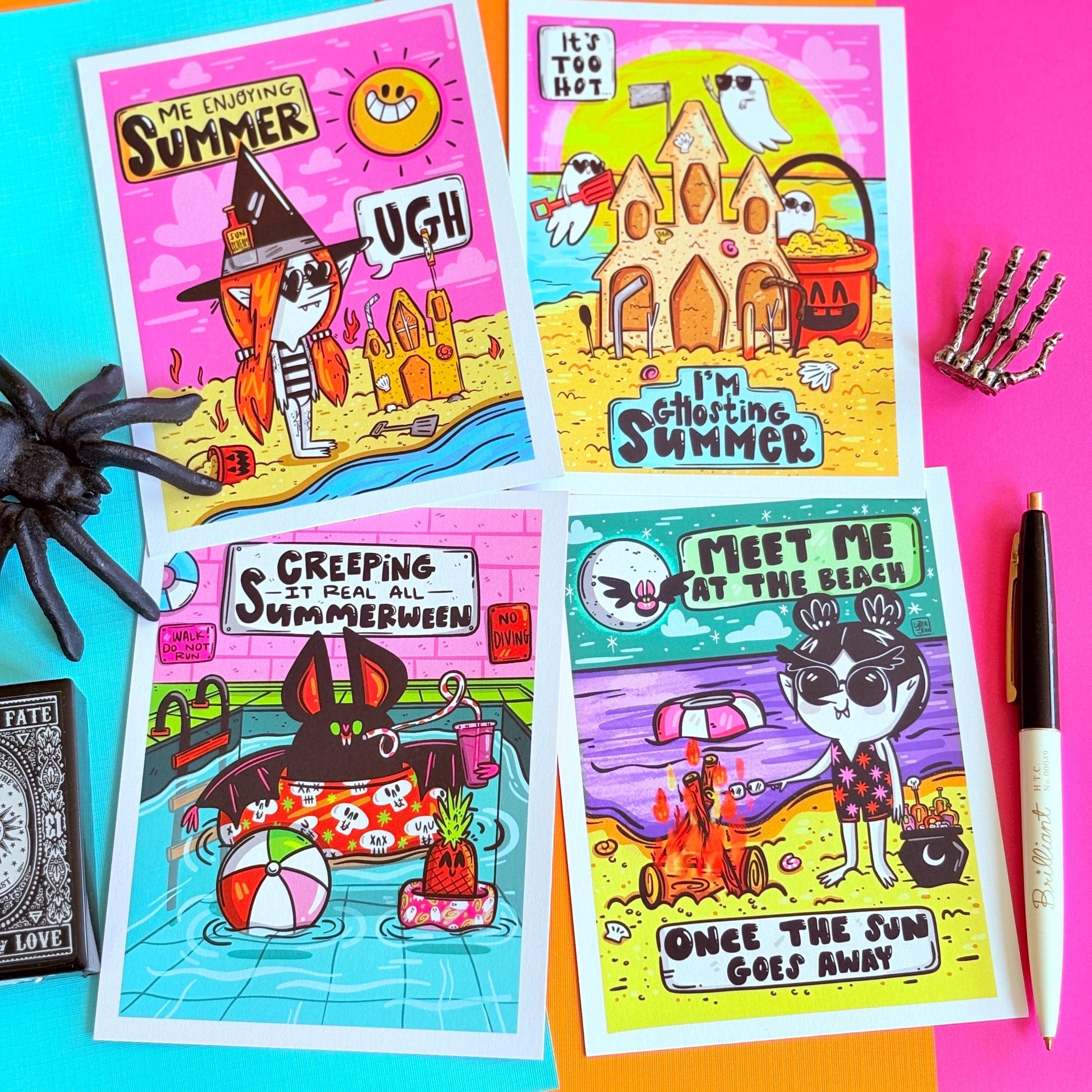 UGH SUMMER Postcard Set - Summer Hate Summerween Postcrossing Set