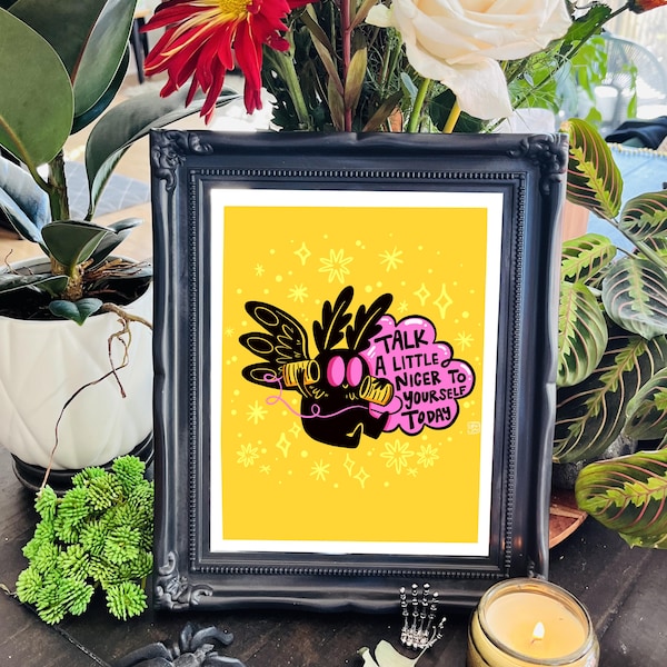 Mothman Affirmation Art Print | Cryptid Print | Cryptid Art | Mothman Art | Cute Cryptid | Crytpidcore | Lydia Jean Art
