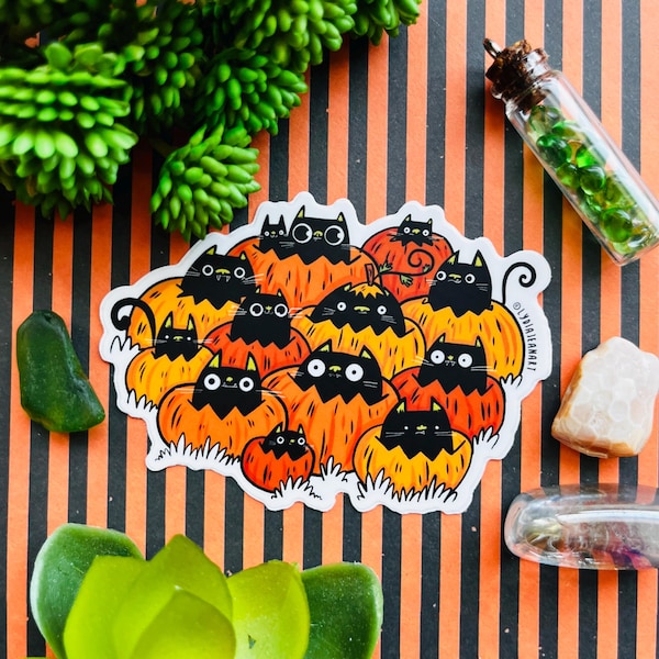 Cats in Pumpkins Vinyl Sticker | Halloween Cat Lover Gift