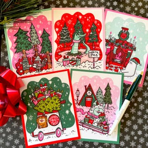 Jeu de cartes postales Cryptides de Noël | Jeu de cartes postales pour enfants | Papeterie mignonne | Cartes postales Cryptid | Papeterie Cryptid | Homme aux mites | Bigfoot