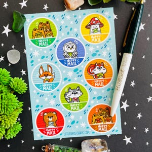 Folha de adesivos Happy Mail para planejadores ou cartas de envio